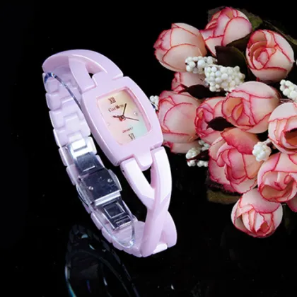 rose gold three hands women ceramic watch