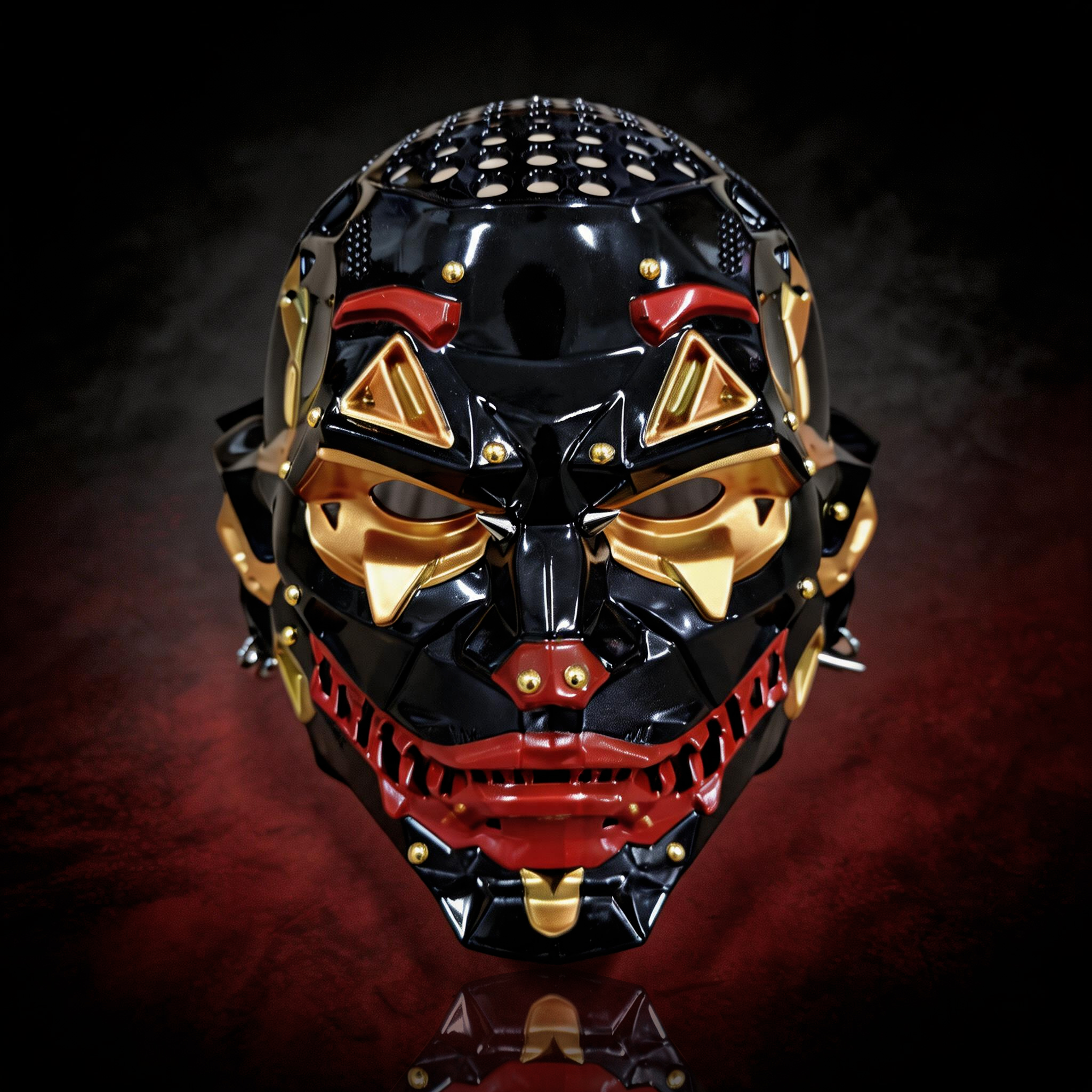 Cyberpunk Gold Accent Oni Cosplay Mask