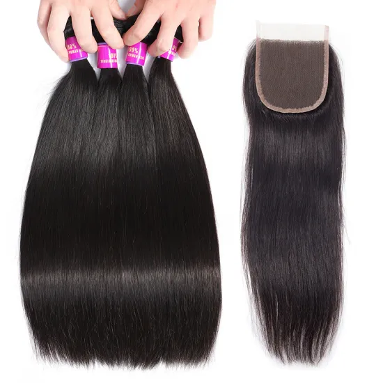 Straight Peruvian Hair Bundle With Closure,Virgin Human Hair Bundles With Closure, Human Hair Weave Bundle With Closure