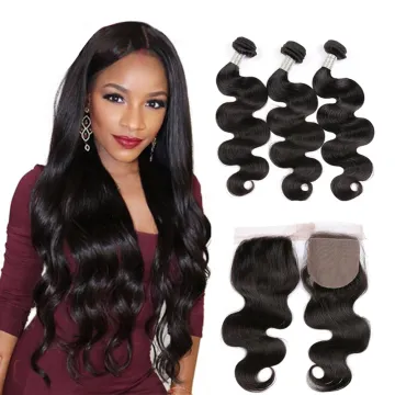 Unprocessed virgin 3 bundles of malaysian body wave hair with closure 100 remy human hair