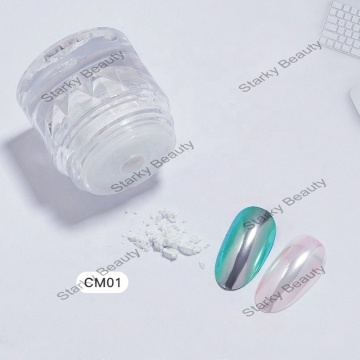 Mermaid Pearl White Chrome Nail Powder - Holographic Pigment for Magical Aurora Effect