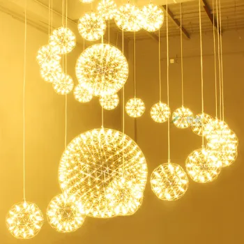 Modern Luxury Gold Spherical LED Pendant Lights for Living Room and Restaurant