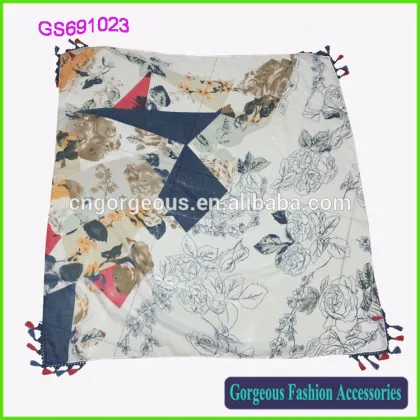 Lady cheap rhombus ,floral print scarf bondage