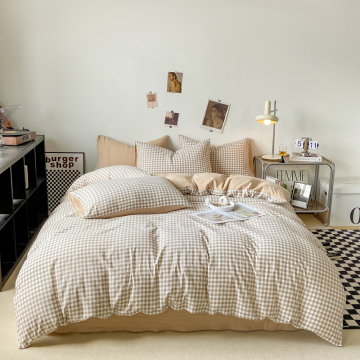 High Quality Washed Cotton Duvet Cover Set - Hot Sale Grid Pattern Double Size Bedding