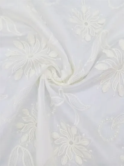 Textiles 20D*60S White Elegant Embroidery Lace Fabrics