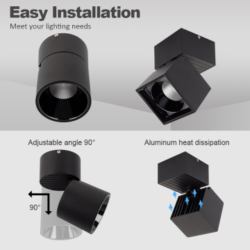 Downlight llevado montado en superficie del proyector de la mazorca plegable negro