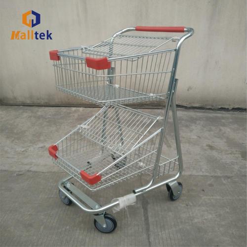 Store Two Layers Metal Shopping Basket Trolley