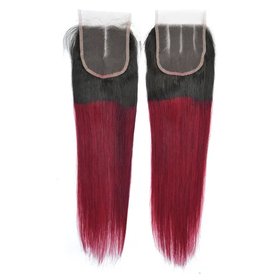 Wholesale Ombre 1B/Burg 27 30 99J Virgin Human Hair Closures 4x4 5x5 6x6 7x7 Colored Straight Wave 4*4 Transparent Lace Closure
