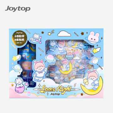 Joytop Astronaut Space Flight Gift Set - 6pcs Paper Tape & 8pcs Cartoon PVC Stickers for Kids