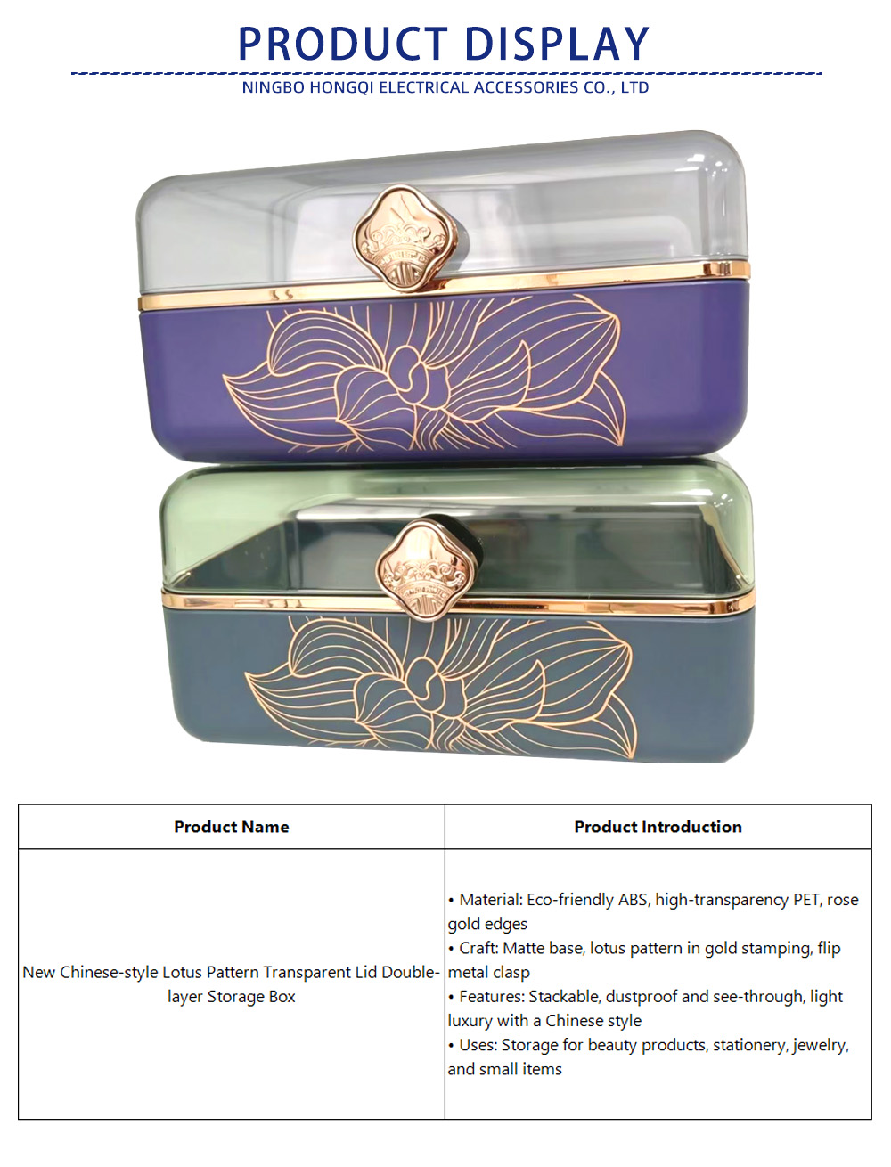 6-New Chinese-style Lotus Pattern Transparent Lid Double-layer Storage Box-x