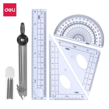 High Quality Deli E9609 School Drafting Set - 6 PCS Ruler, Square, Protractor, Compass, 15cm Transparent Math Set