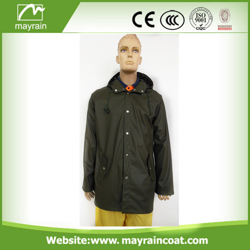 Dark Green PU Raincoat for Men