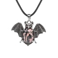 Rhodochrosite 13X18mm Cabs Antique Silver Alloy Antique Silver Alloy Bat Pendant Necklace 45cm Black Cord