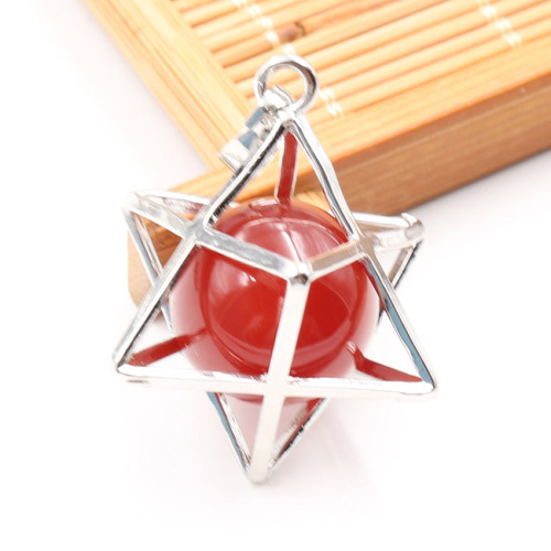 Eight Pointed Star Pendant Necklace 3D Geometry with Natural Stone For Men and Women