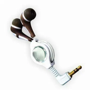 Retractable Earphones with Automatic Reel, RoHS Compliant