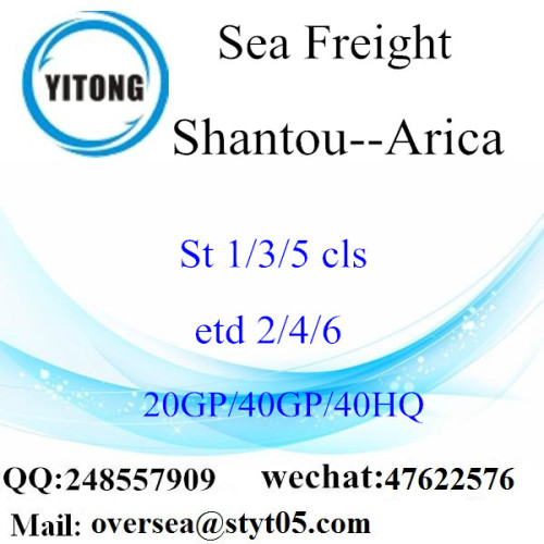 Expédition de fret maritime au port de Shantou à Arica