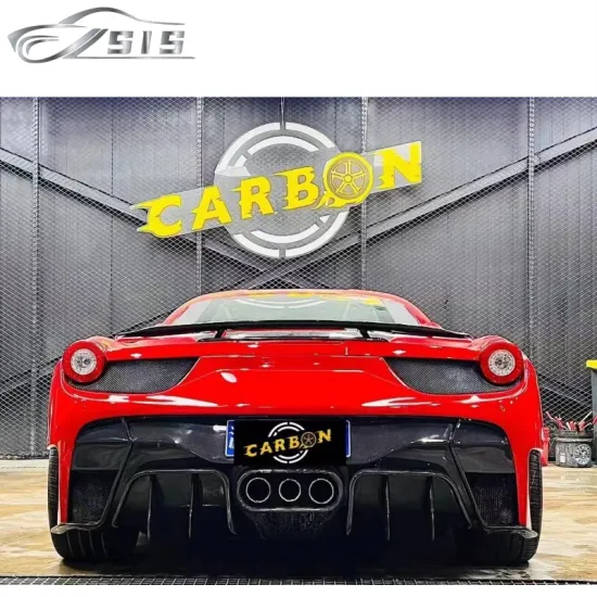 458 V Style Rear Bumper with Exhaust Tips - Carbon Fiber and FRP for 458 Body Kits