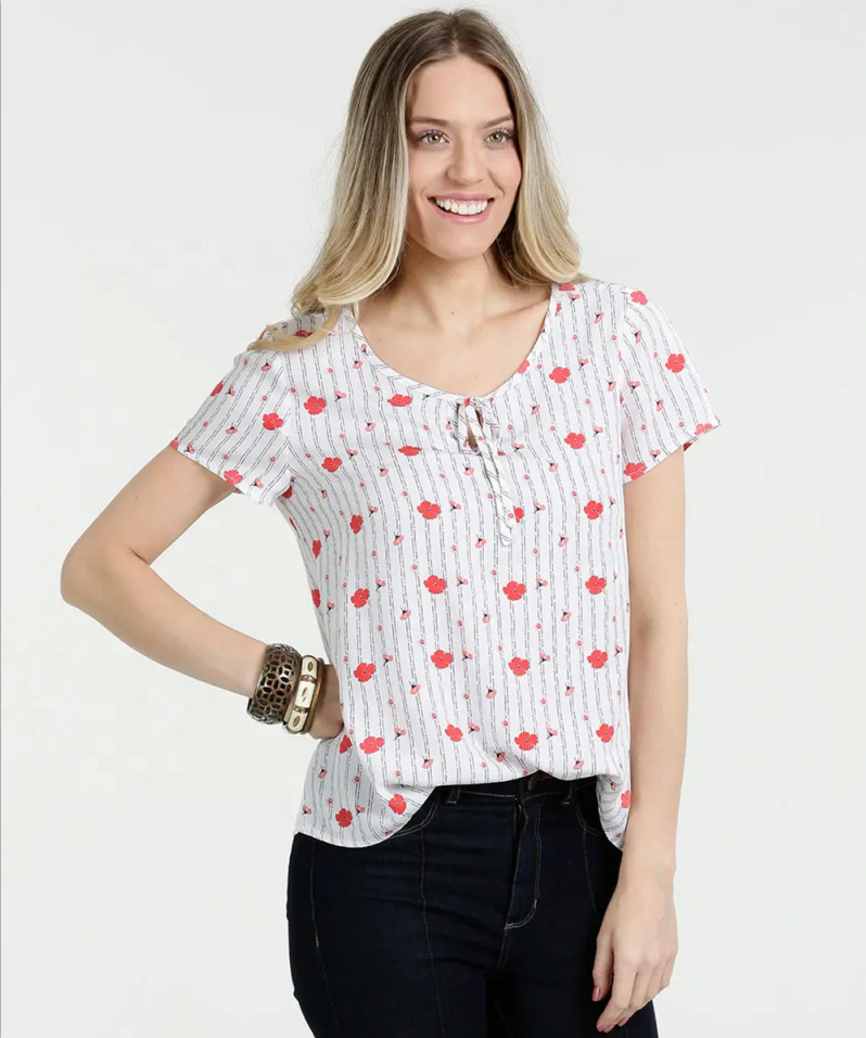 Chiffon blouses Stripe flower Printed Women Tops