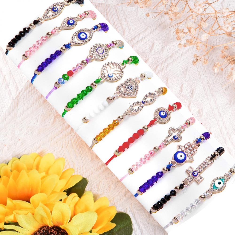 12 PCS Evil Eye Bracelets Mexican Hamsa Set Protection Mal de Ojo Gold Evil Anklets Jewellry Regalo para mujeres niñas