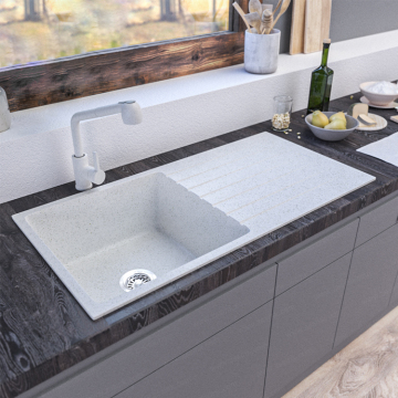Modern Composite Granite Quartz Kitchen Sink with Large Slab Countertop and Wash Basin