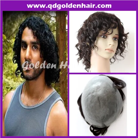 Golden Hair First Class 100% High Quality Virgin Remy Kinky Hairpiece For Black Man