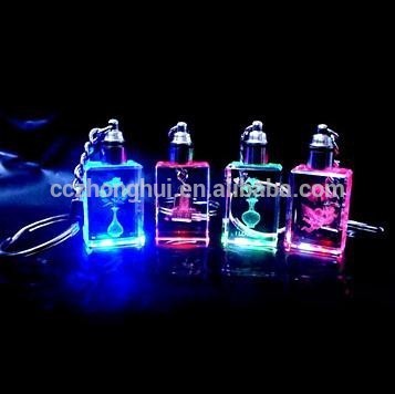 2016 Diversified latest designs charming 3d laser engraving crystal glass keychain