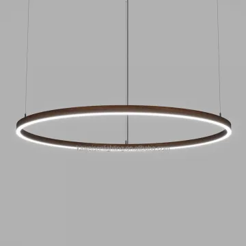 Classic Wooden Finish Aluminum Elliptical Ring LED Suspended Lamp - 40\" x 20\" Oval Loop Profile Chandelier with Pendant Canopy