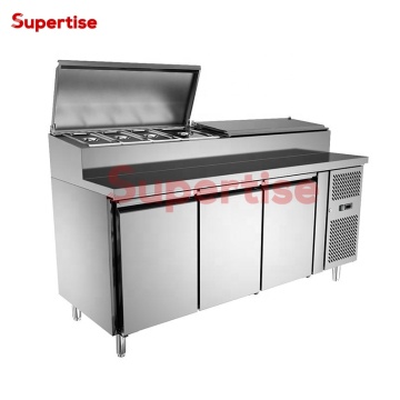 China Stainless Steel 3 Door Refrigerated Pizza Prep Table