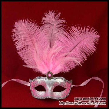 Wholesale Ostrich feathers in pink and silver Carnival party mask