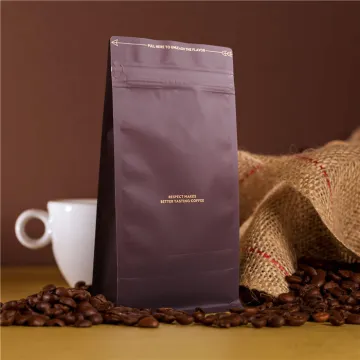 Tear Notch Kraft Paper Stand-Up Foil Lined Block Bottom Coffee Bags