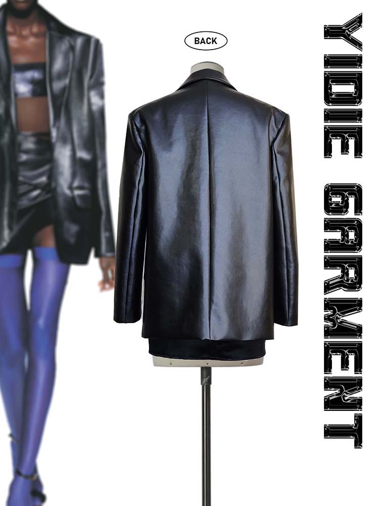 Faux Leather Jacket With Shoulder Pad