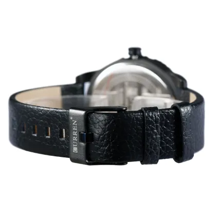 leather strap brand watch mineral glass 3 atm water resistant