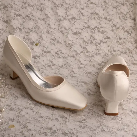 Ladies 2 inch White Ivory Chunky Heels for Wedding