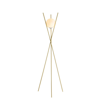 Gold Finish Modern LED Floor Lamp with Metal Frame and Glass Shade