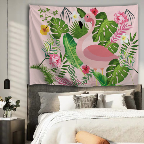 Flamingo Tapestry Flower Plants Leaf Wall Hanging Tropical Garden Pink Tapestry for Livingroom Bedroom Home Dorm Decor