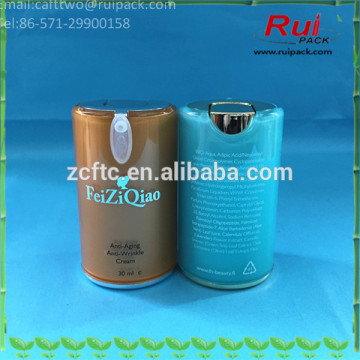 Cylindrical pink/blue/orange acrylic airless bottlw with gold aluminum pump in 30ml 50ml, empty double layers acrylic bottle
