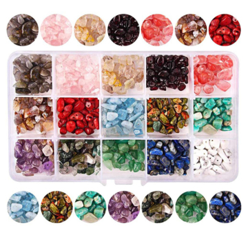 15-Piece Colorful Nature Gemstone Crystal Chips Beads Set for Jewelry Crafting
