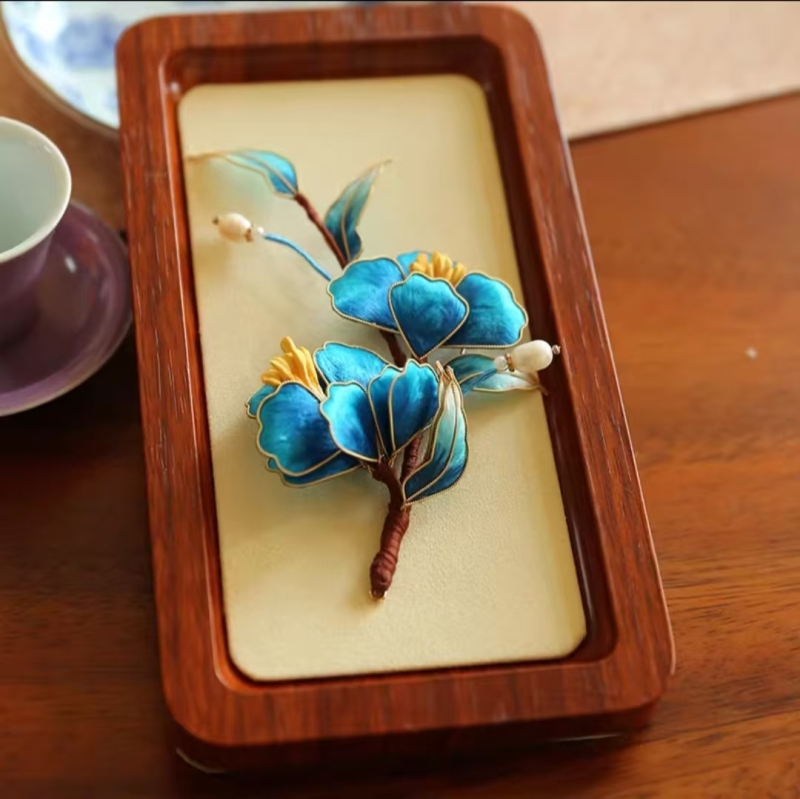 Blue national style peony velvet flower brooch