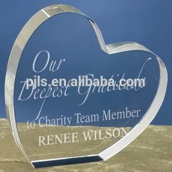 3d laser engraving crystal heart for guests wedding souvenir