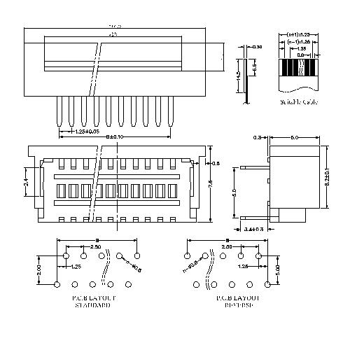 1.25mm FPC ZIF DIP Right angle ,Dual CONTACT FPC1.25-XXRTDXXX0