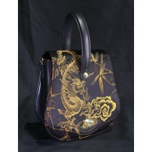 Bolso tote de lujo de seda negra con dragón dorado