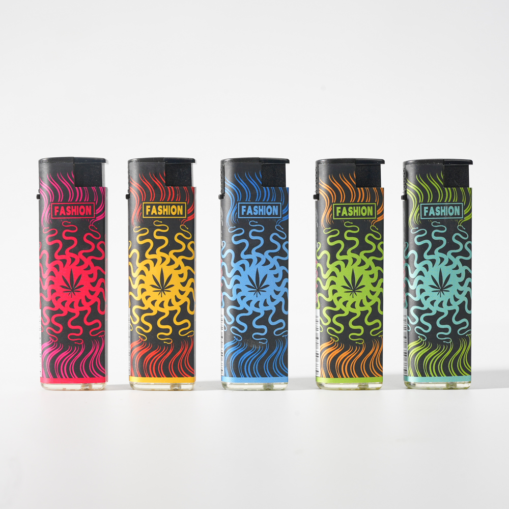 Jet Flame Leaf Pattern Refillable Lighter with Wrapper
