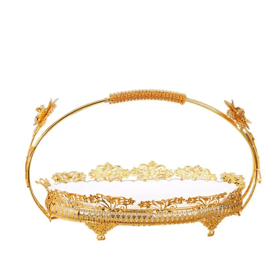 Modern Wholesale Metal Gold Handles Fruit Bowls & Baskets for Wedding Decor & Cake Stands