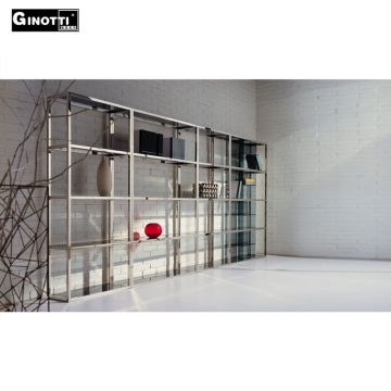 White sliding glass door metal decorative bookcase