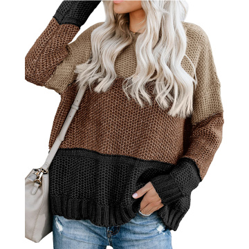 Womens Color Block Oversized Crewneck Sweaters