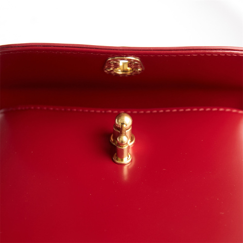 Vivid Red Hand-Rubbed Grain Box Leather Shoulder Bag