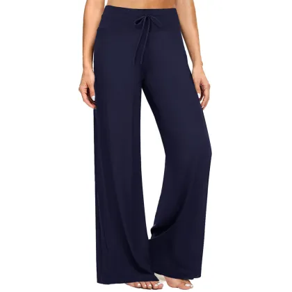 Soft Black Wide Leg Women's Pajama Pants: Comfortable Casual Lounge & Yoga Wear
