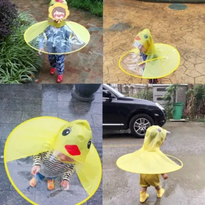 Customized Logo Children's Umbrella Hat and Raincoat with Hand-Free Design