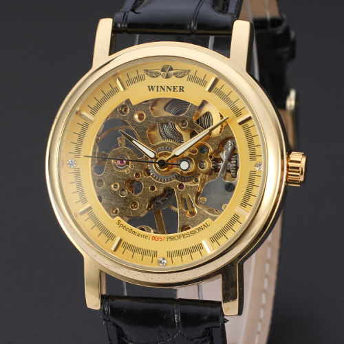 luxury mechanical watch for men golden diamond dial design