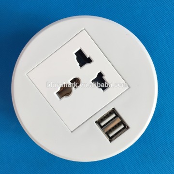 Smart round desk mount power socket with universal power and USB charging